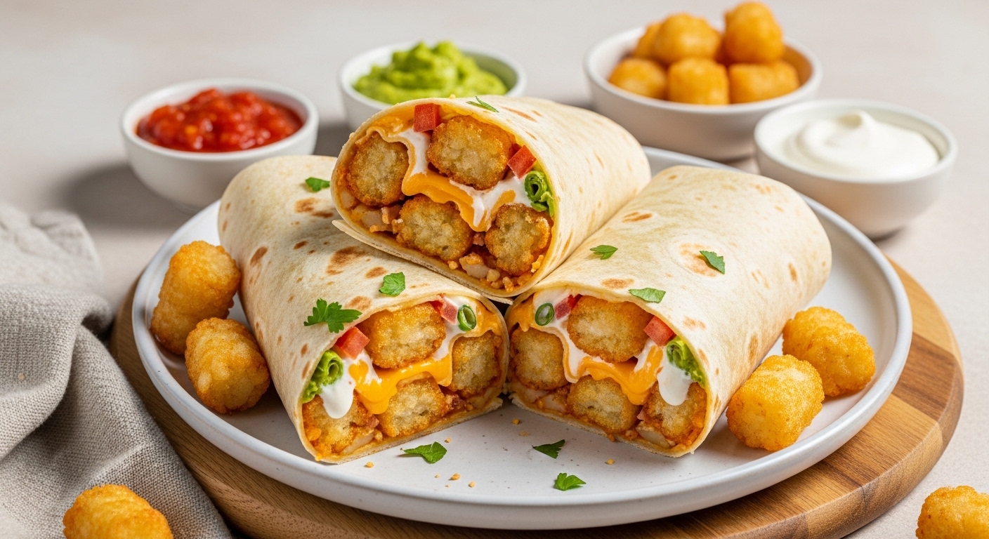 Cheesy Potato Burritos with Crispy Tater Tots Recipe