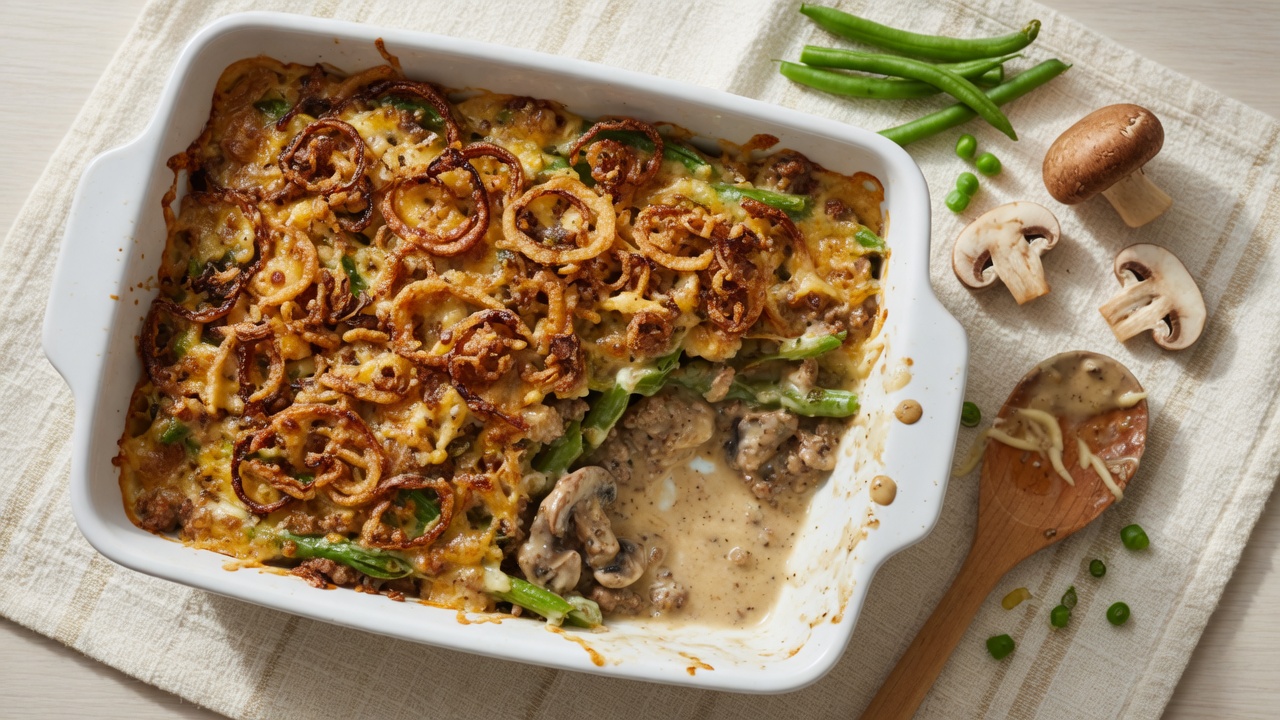 Hamburger Green Bean Casserole with Mushrooms Recipe
