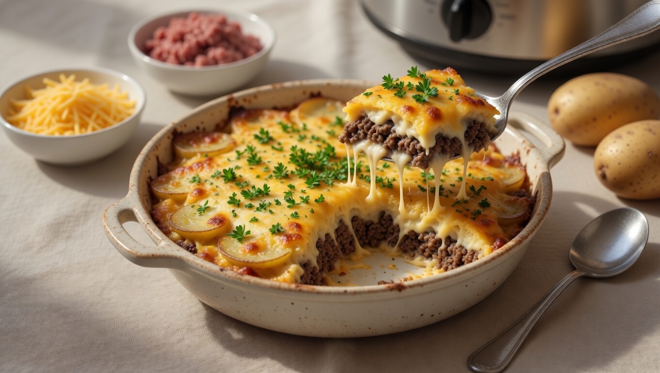 Cheesy Hamburger Potato Casserole Recipe