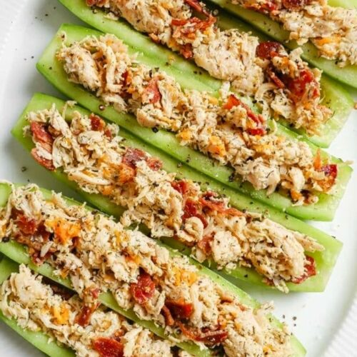 Bacon Ranch Chicken Salad Cucumber Boats Recipe