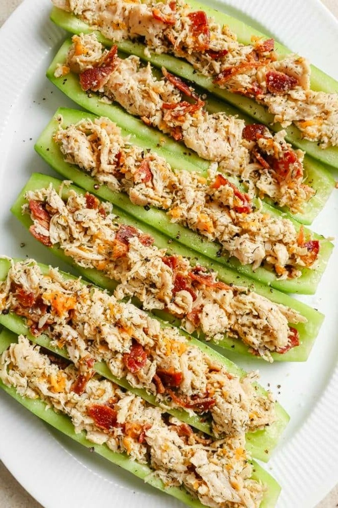Bacon Ranch Chicken Salad Cucumber Boats Recipe