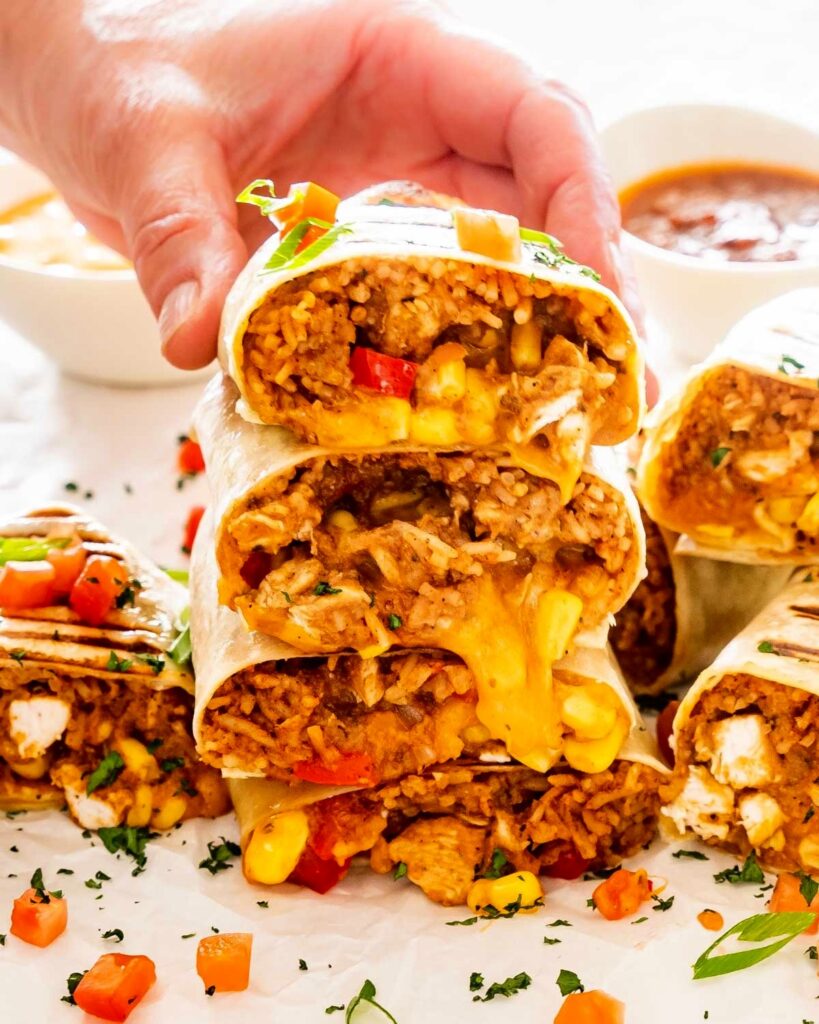 Cheesy Ground Chicken and Rice Burritos Recipe