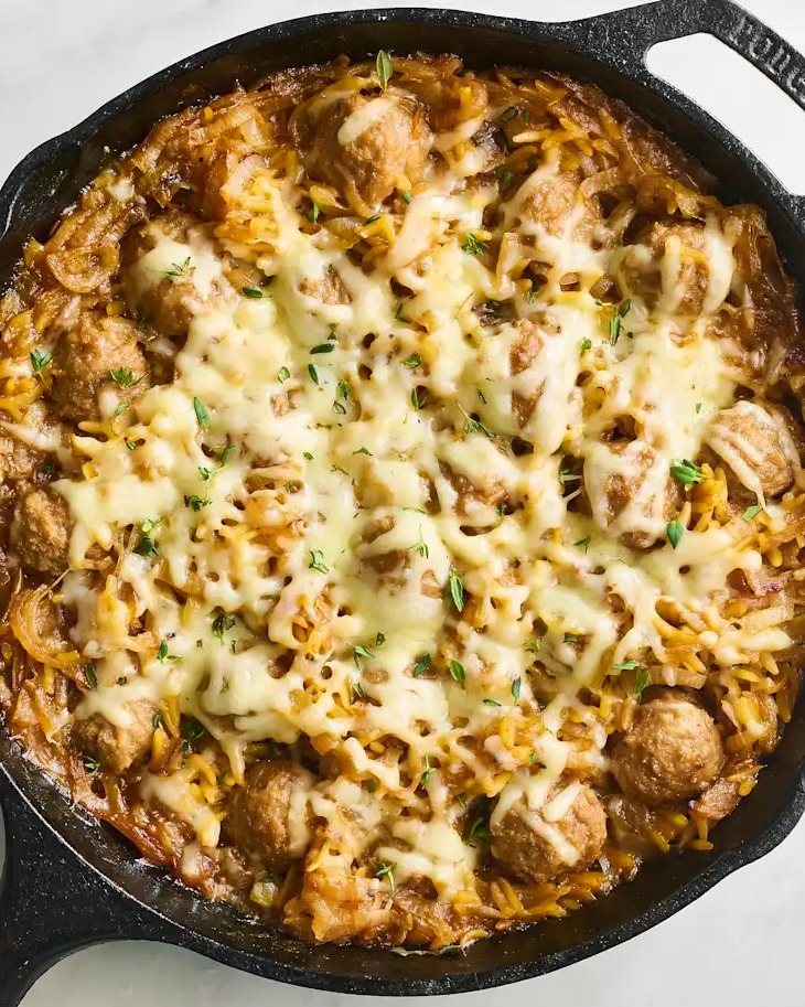 French Onion Chicken Orzo Casserole Recipe
