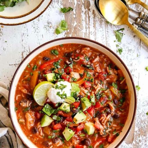 ONE POT Pepper Jack Chicken Fajita Rice Soup Recipe