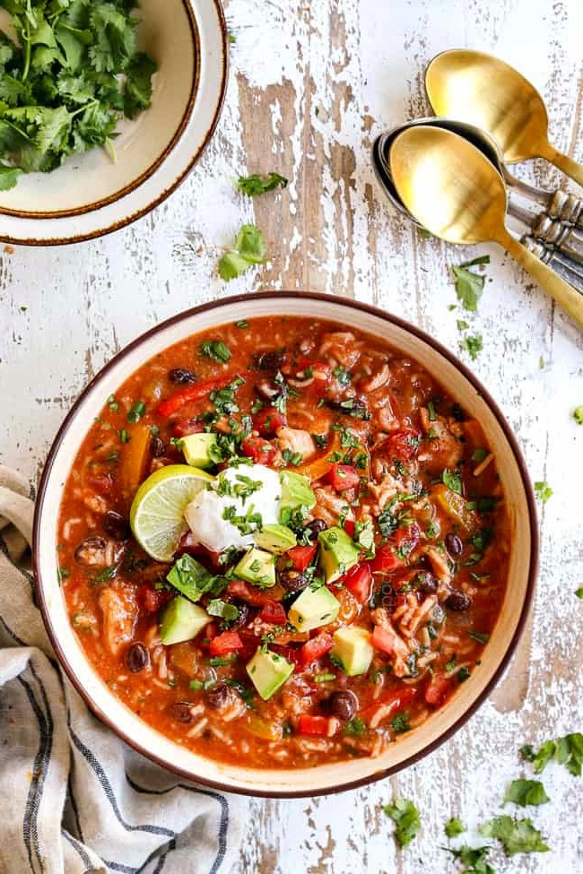 ONE POT Pepper Jack Chicken Fajita Rice Soup Recipe